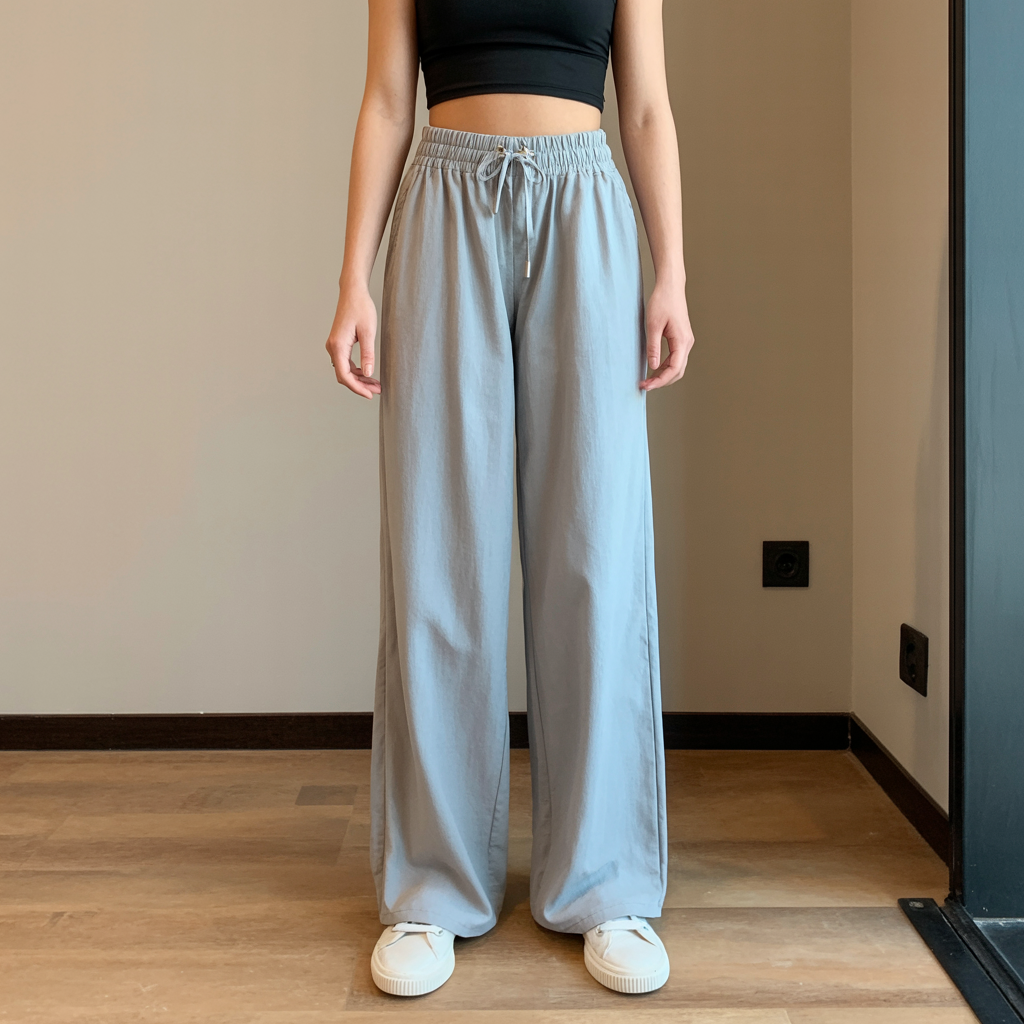 Drawstring High Waist Wide Leg Pants